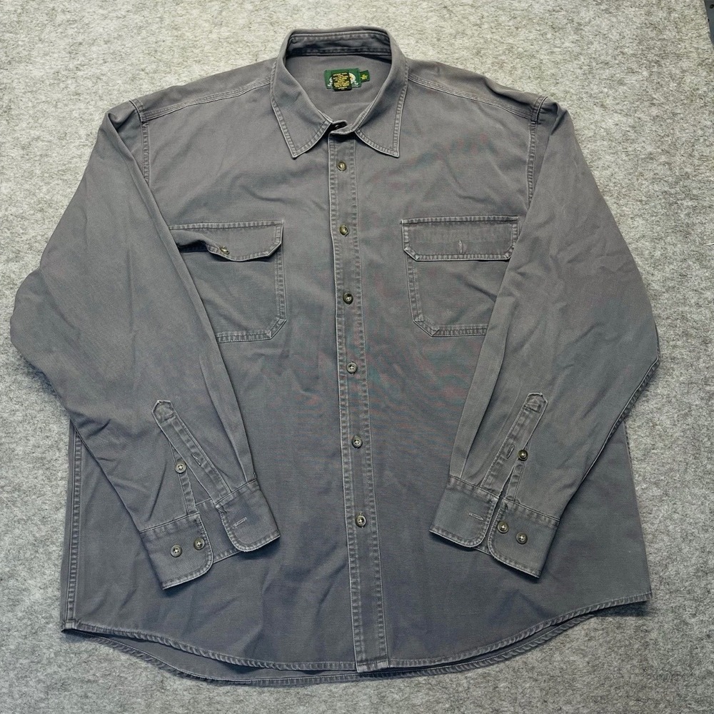 Cabela's Button Down Shirt Mens XL Dual Pocket Cotton Canvas Grey Solid